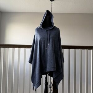 Women's Hooded Poncho Sweater - Navy